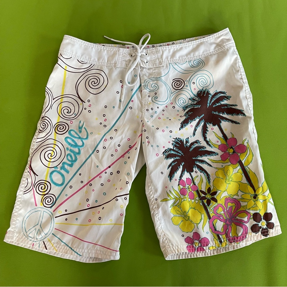 O'Neill White and Yellow Bermudas with Tropical Print